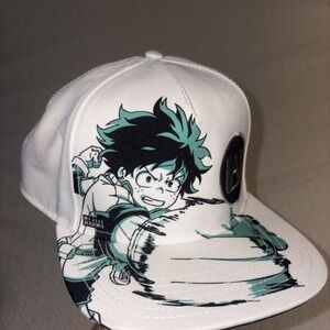 My Hero Academia Snapback Izuku Midoriya Anime Cap White SMAASSH! flat bill hat